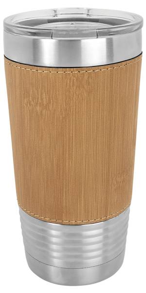 Bamboo/Black 20oz Polar Camel Vacuum Insulated Tumbler with Leatherette Grip