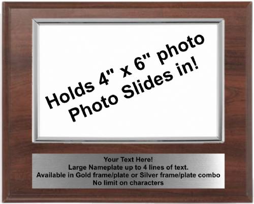 7" x 9" Cherry Finish Plaque with Silver 4" x 6" Photo Holder