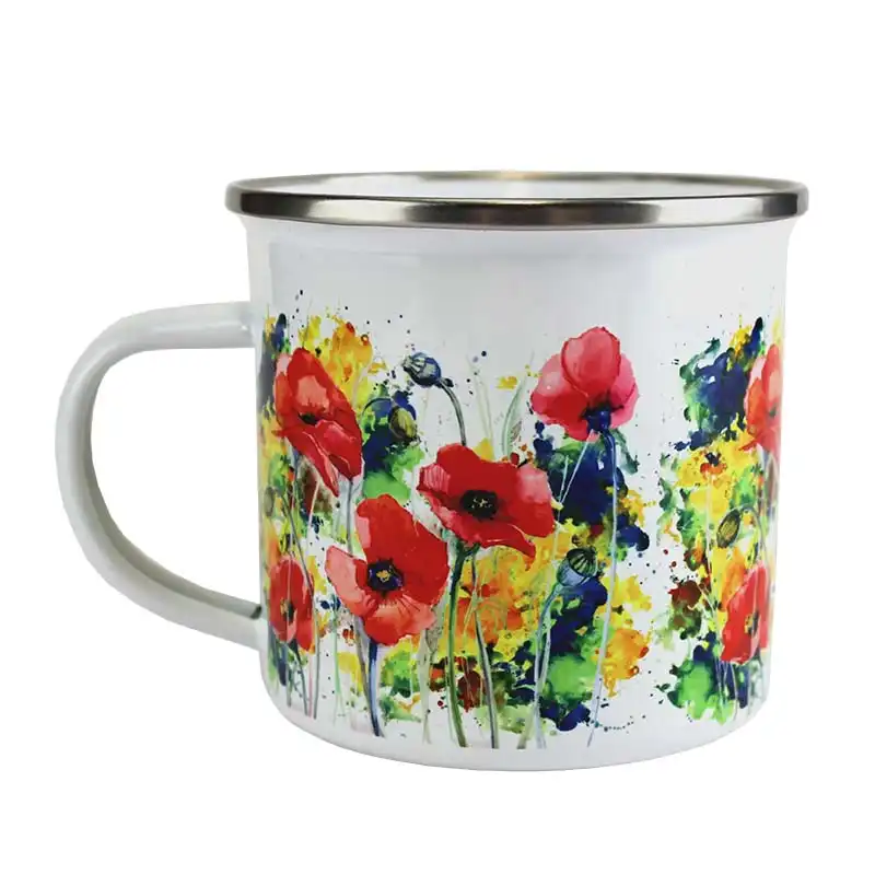 Sublimation Enamel Camp Mug - 12oz - White with Silver Rim