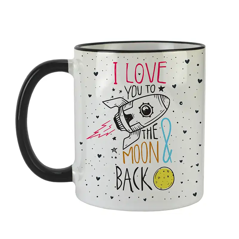 Accent Sublimation Blank Ceramic Mug - White w/Black Rim and Handle - 11 oz