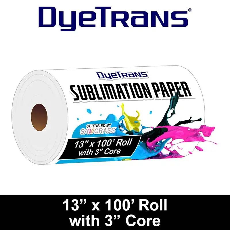 DyeTrans Multi-Purpose Sublimation Transfer Paper - 13" x 100 ft Roll 3" Core