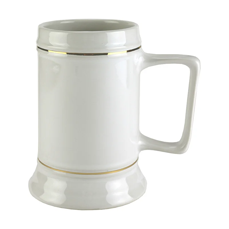 DyeTrans Sublimation Blank Ceramic Stein w/Flare Base and Gold Trim - 28oz