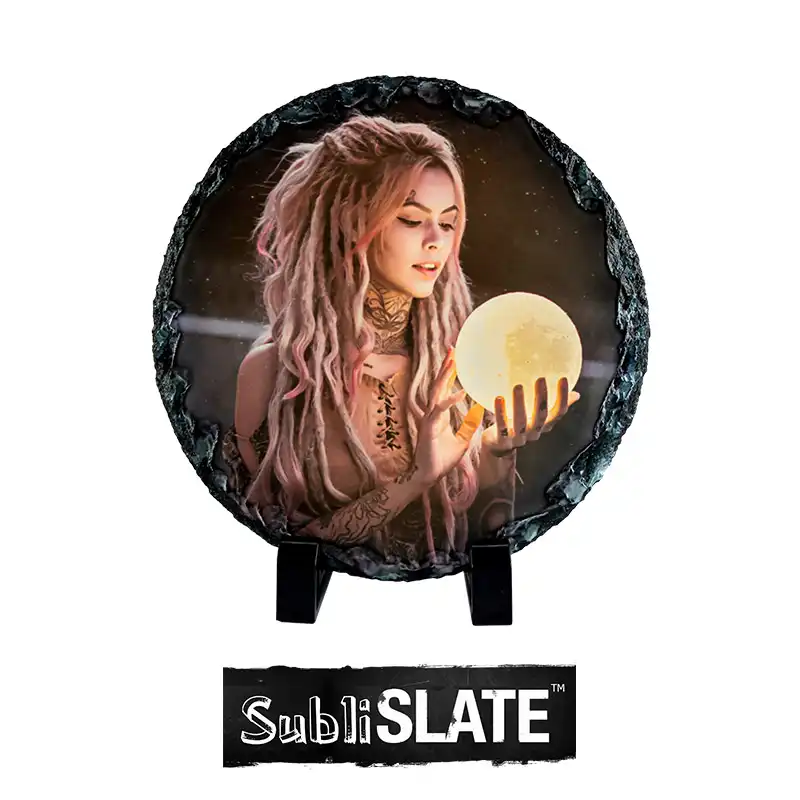 SubliSlate, Blank Sublimation Slate Gloss Plaque - 5.9" Diameter - Round