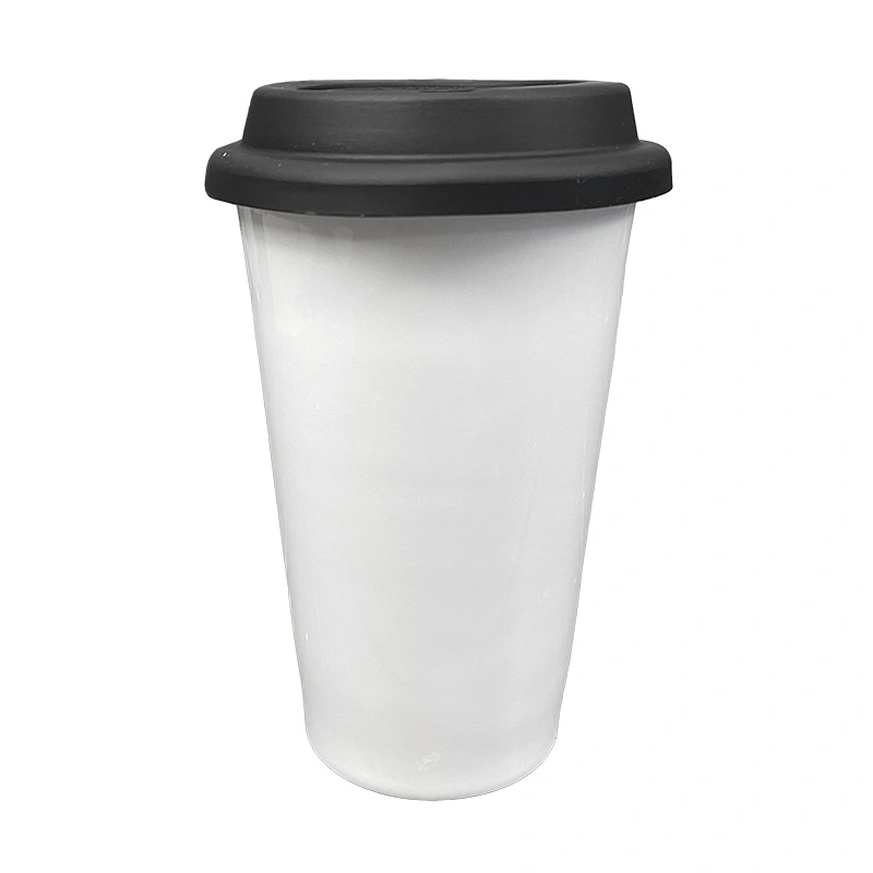 Sublimation Blank Ceramic Travel Tumbler - 10oz - White w/Black Lid