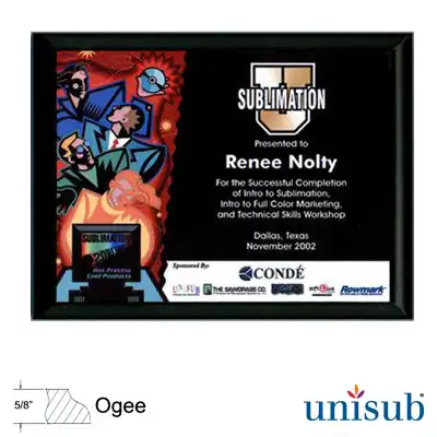 Unisub Sublimation Blank MDF Plaque - 7" x 9" - Black Ogee Edge