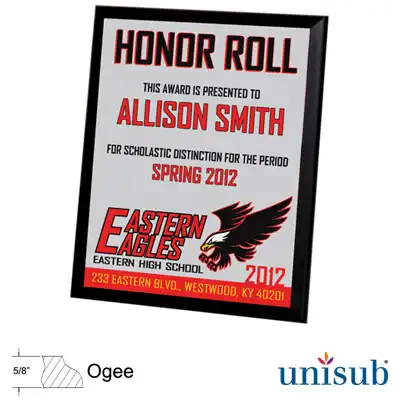 Unisub Sublimation Blank MDF Plaque - 8" x 10" - Black Ogee Edge