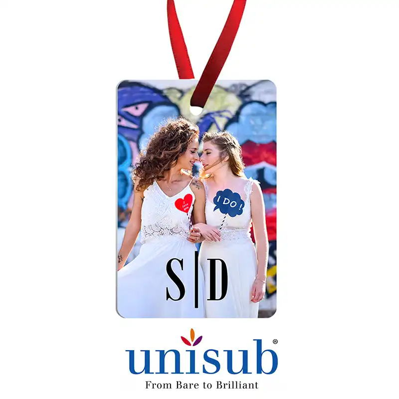 Unisub Sublimation Blank Aluminum Ornament - 2" x 3" Rectangle Portrait w/Ribbon