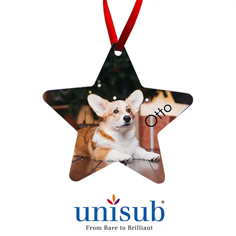 Unisub Sublimation Blank Aluminum Ornament - 3.81" x 3.98" Star w/Ribbon