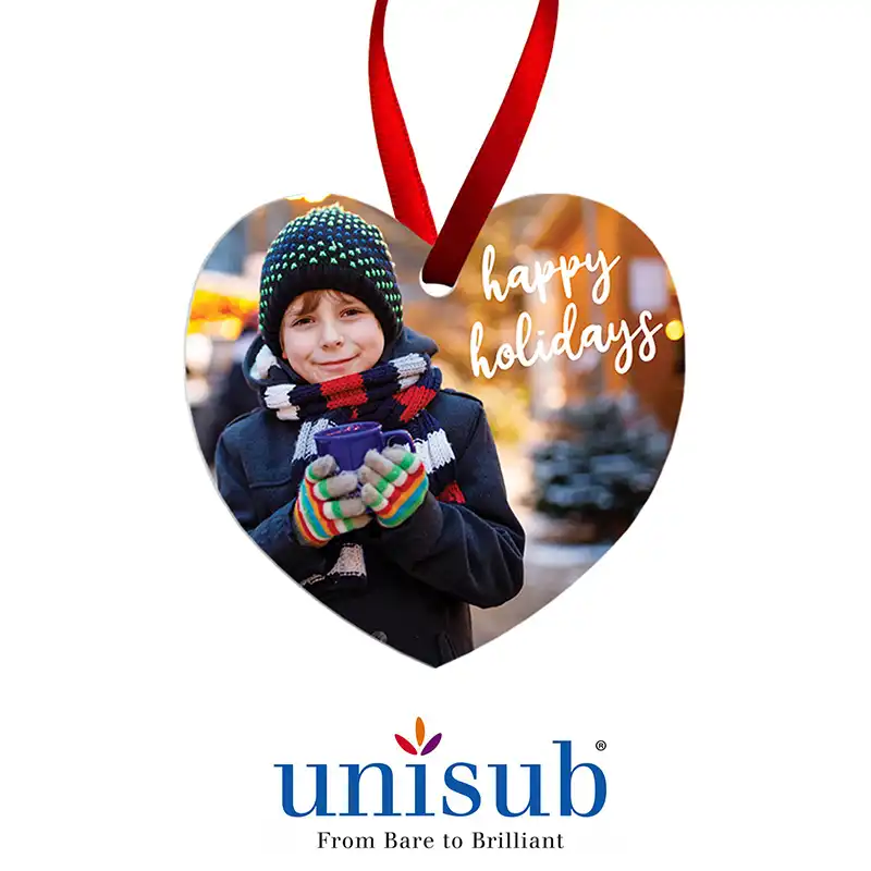 Unisub Sublimation Blank Aluminum Ornament - 2.87" x 3" Heart w/Ribbon