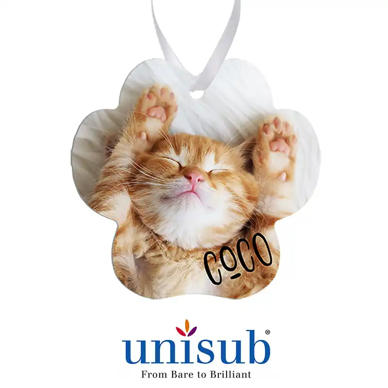 Unisub Sublimation Blank Aluminum Ornament - 3.59" x 3.71" Paw Print w/Ribbon