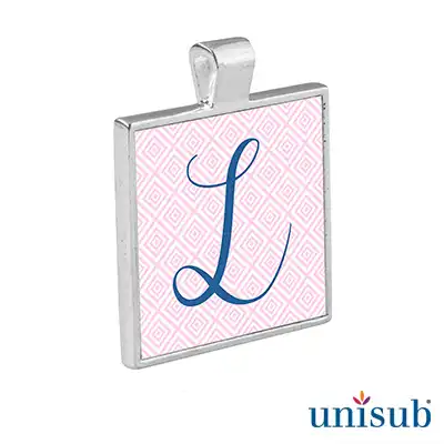 Unisub Sublimation Blank Bezel Pendant - 0.86" x 0.86" - Square w/Insert