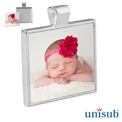 Unisub Sublimation Blank Bezel Pendant - 1.12" x 1.12" - Square w/Insert