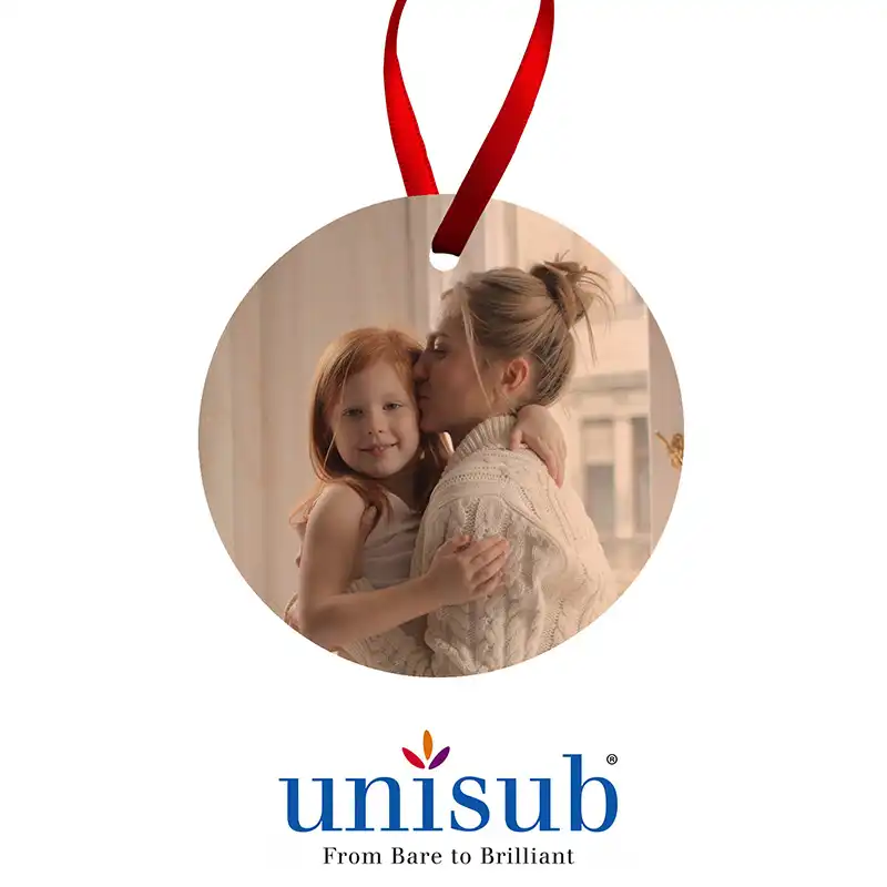 Unisub Sublimation Blank Natural Wood Ornament - 2.75" Round w/Ribbon