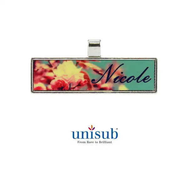 Unisub Sublimation Blank Rectangle Bezel Pendant - 0.49" x 1.98" - w/ Aluminum Rectangle Insert