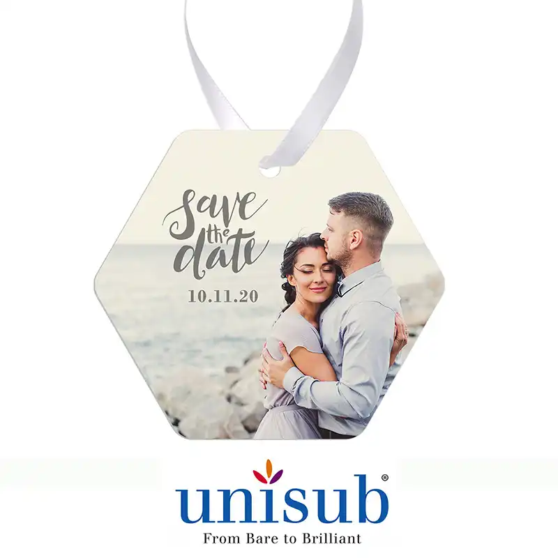 Unisub Sublimation Blank Aluminum Ornament - Honeycomb Shape - w/White Ribbon