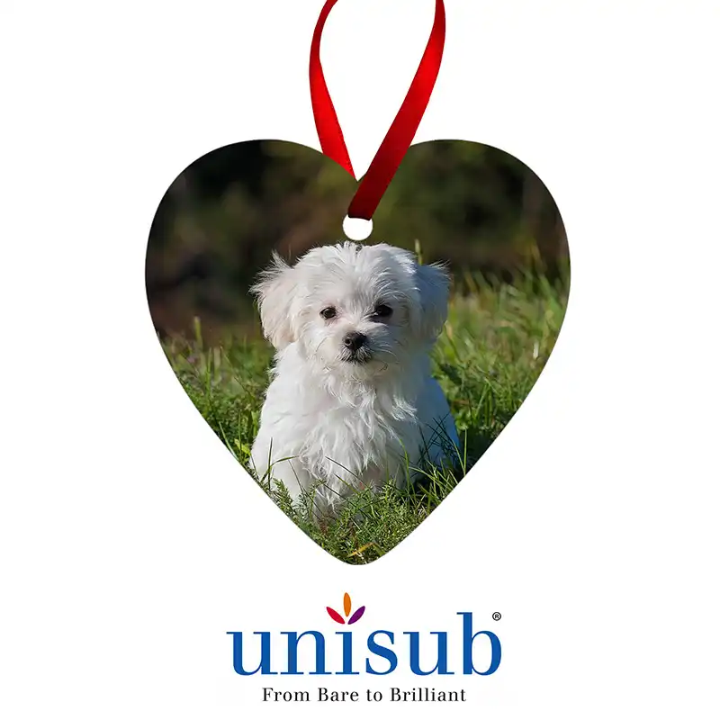 Unisub Sublimation Blank Hardboard Ornament - Heart Shape - w/Red Ribbon