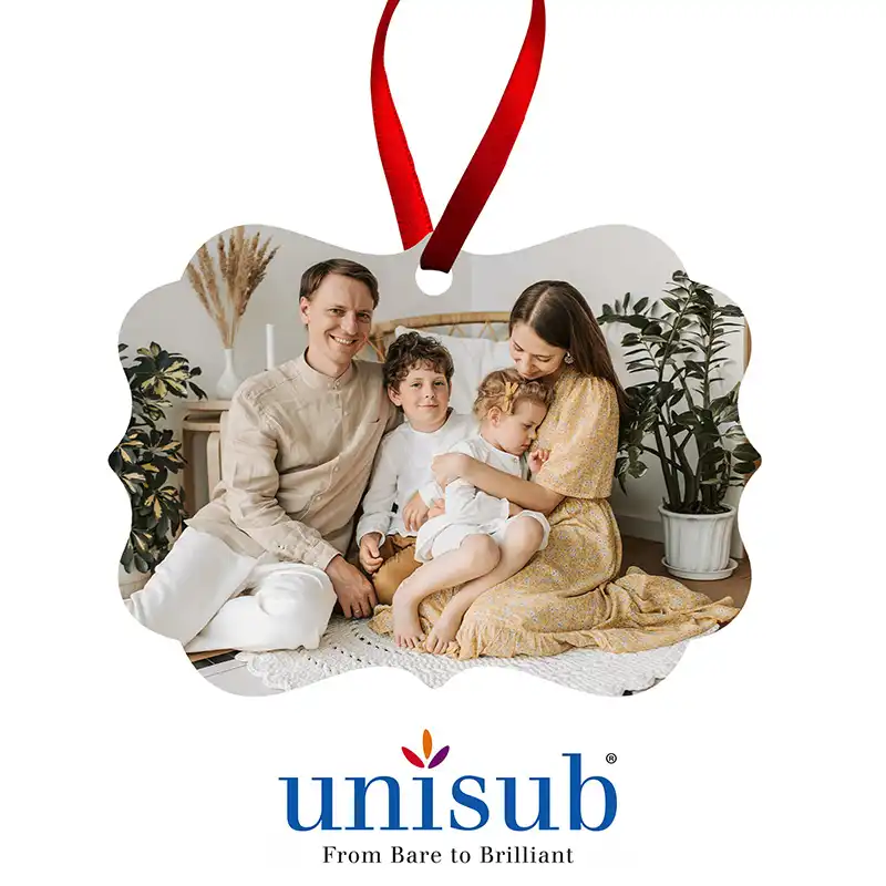 Unisub Sublimation Blank Hardboard Ornament - Benelux Shape - w/ Red Ribbon