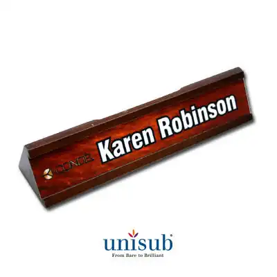 Unisub Wood Desk Name Plate Holder w/Sublimation Blank Aluminum Insert