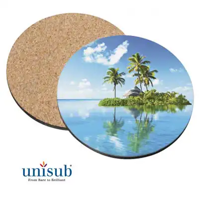 Unisub Sublimation Blank Hardboard Coaster - 3.75" - Round w/Cork Bottom