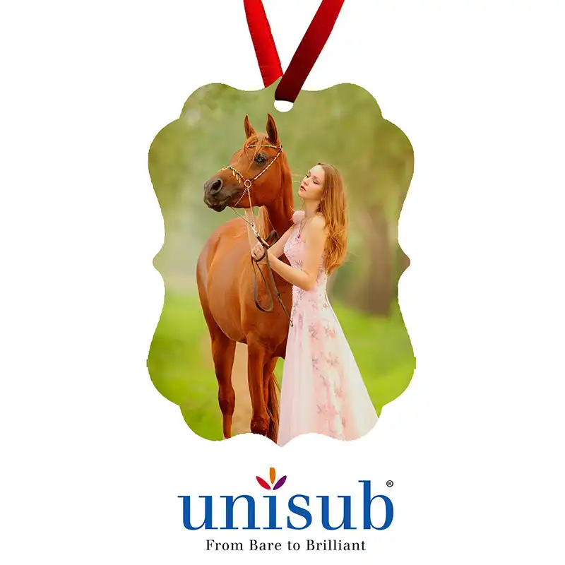 Unisub Sublimation Blank Aluminum Ornament - 2.76" x 3.95" Benelux Portrait w/Ribbon