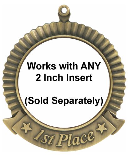 2 3/4" 1st Place Gold Award Medal with 2" Insert Holder #2