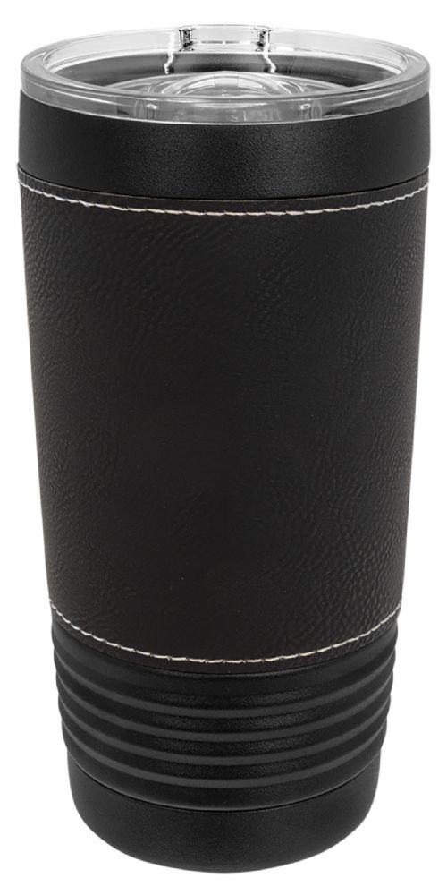 Black 20oz Polar Camel Vacuum Insulated Tumbler with Black/Silver Leatherette Grip