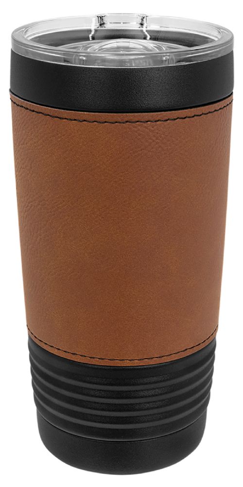 Black 20oz Polar Camel Vacuum Insulated Tumbler with Rawhide/Black Leatherette Grip