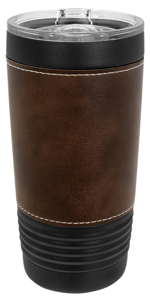 Black 20oz Polar Camel Vacuum Insulated Tumbler with Rustic/Silver Leatherette Grip