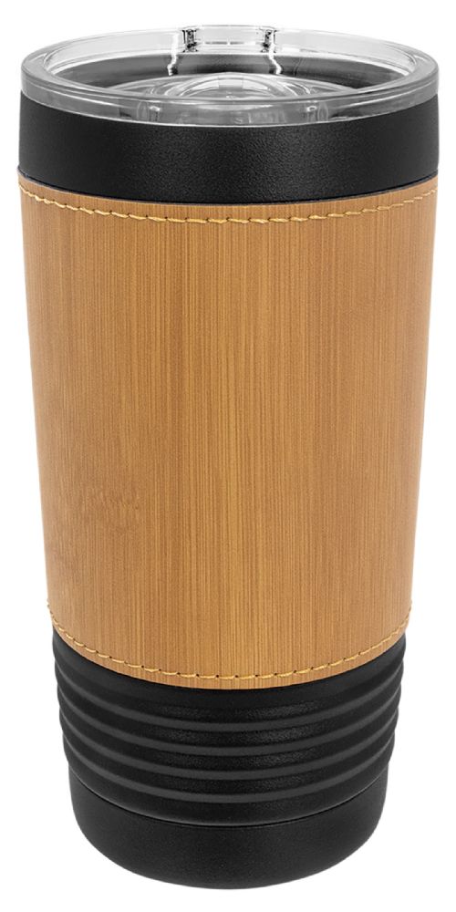 Black 20oz Polar Camel Vacuum Insulated Tumbler with Bamboo/Black Leatherette Grip