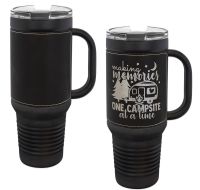 Black 40oz Polar Camel Vacuum Insulated Travel Mug with Black/Silver Leatherette Grip and Straw