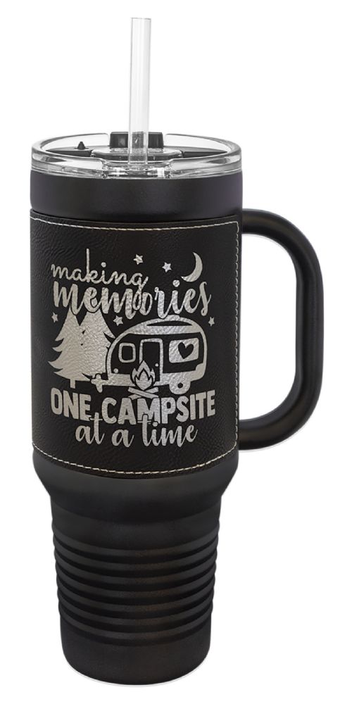 Black 40oz Polar Camel Vacuum Insulated Travel Mug with Black/Silver Leatherette Grip and Straw #2