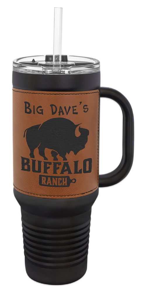 Black 40oz Polar Camel Vacuum Insulated Travel Mug with Rawhide/Black Leatherette Grip and Straw #2