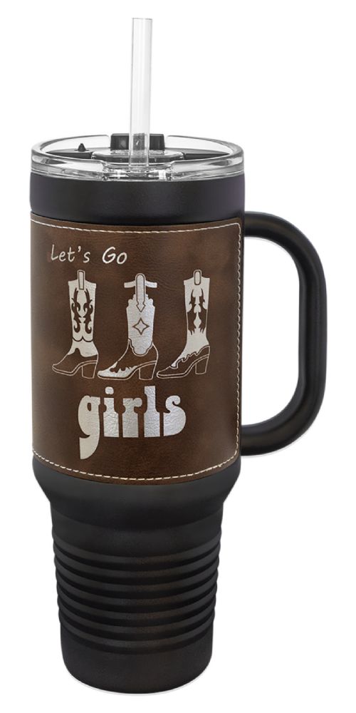 Black 40oz Polar Camel Vacuum Insulated Travel Mug with Rustic/Silver Leatherette Grip and Straw #2