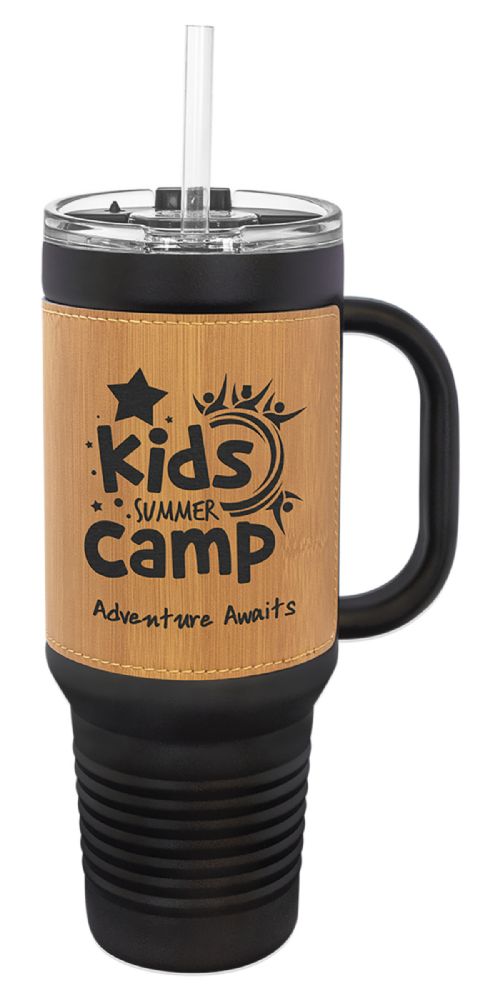 Black 40oz Polar Camel Vacuum Insulated Travel Mug with Bamboo/Black Leatherette Grip and Straw #2