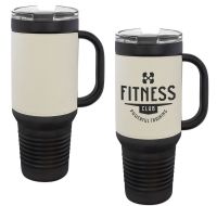 Black 40oz Polar Camel Vacuum Insulated Travel Mug with White/Black Leatherette Grip and Straw