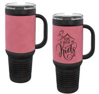 Black 40oz Polar Camel Vacuum Insulated Travel Mug with Pink/Black Leatherette Grip and Straw