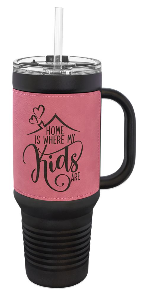 Black 40oz Polar Camel Vacuum Insulated Travel Mug with Pink/Black Leatherette Grip and Straw #2