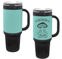 Black 40oz Polar Camel Vacuum Insulated Travel Mug with Teal/Black Leatherette Grip and Straw