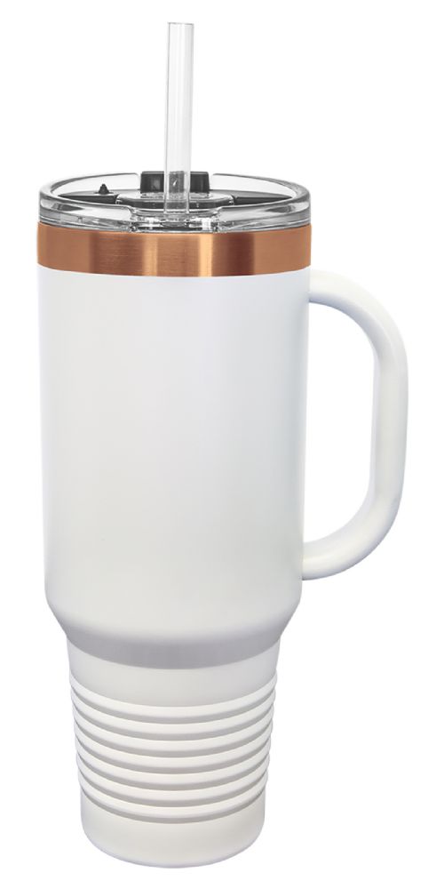 White/Rose Gold 40oz Polar Camel ION-Plated Vacuum Insulated Travel Mug with Straw