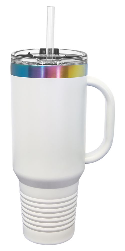 White/Prism 40oz Polar Camel ION-Plated Vacuum Insulated Travel Mug with Straw